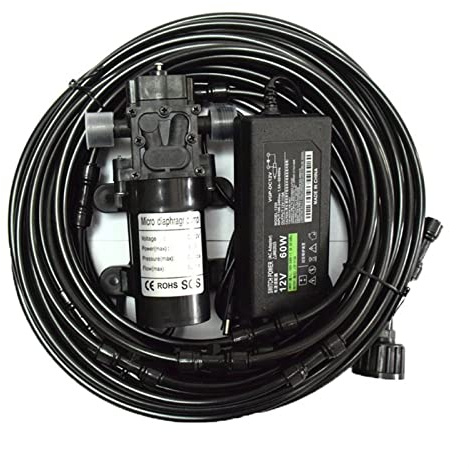 DIY Système de Brumisateur, Système de Refroidissement Kit par Brumisation Extérieur avec pompe, Patio Atomisation Micro Sprinkler Irrigation Jardin, Système D'irrigation pour Gazebo/Réseaux
