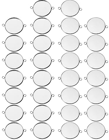 PATIKIL 30 Pack Anhänger Schalen 316 Edelstahl 25mm Runde Lünette Schalen Anhänger Basis Cabochons Einstellungen Schalen mit 2 Ringe für Foto Anhänger Schmuck Herstellung Silber Ton