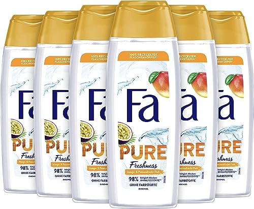 Fa Fa Duschgel Pure Freshness 6er Pack (6x 250 ml), mit dem erfrischenden Duft von Mango & Passionsfrucht, ohne Farbstoffe und 98% biologisch abbaubaren Inhaltsstoffen
