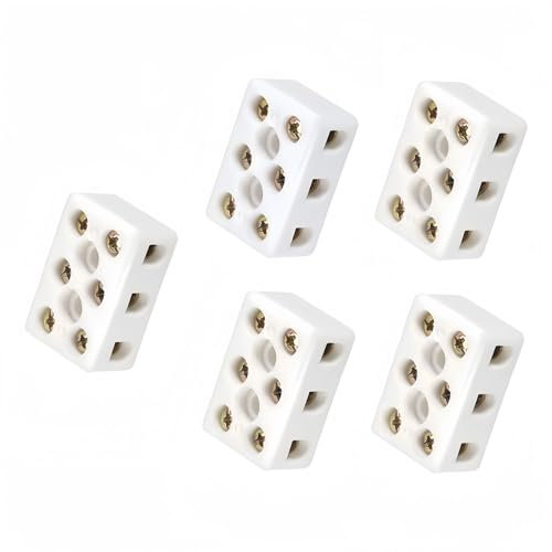 Boxonly Morsettiere in ceramica a 3 vie per cavo elettrico, connettori in ceramica porcellana ad alta temperatura 10A, 3 posizioni 8 fori blocchi connettori in ceramica 31 x 20 x 14,5 mm, 5 pezzi