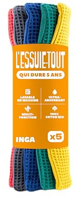 INGA - 5 Essuie-Tout Réutilisables Lavables Efficaces Durables 5 Ans | Remplace Essuie-tout papier - Face qui Absorbe et Essuie - Zéro Traces - Lavage Machine - Écologique - Fabriqué en Europe..