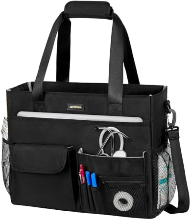 Jaffzora Nurse Tote Bag for Work with Padded Laptop Sleeve, Large Clinical Bag for Nursing Students, Nursing Essentials for Doctor & Home Health Care Staff, Diaper Changing Tote Bag,Black, Black, XL