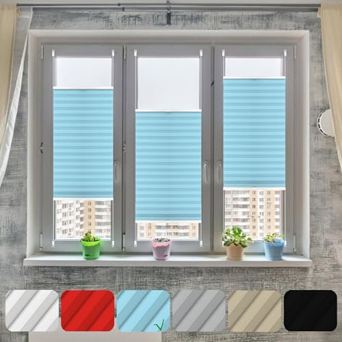 Plisseerollo, Plissee Nach Maß 100 x 120 cm Easyfix Sichtschutz Sonnenschutz Jalousie Easyfix Faltrollo 60 Sekunden Plisseerollo Montage für Fenster & Tür, Blau