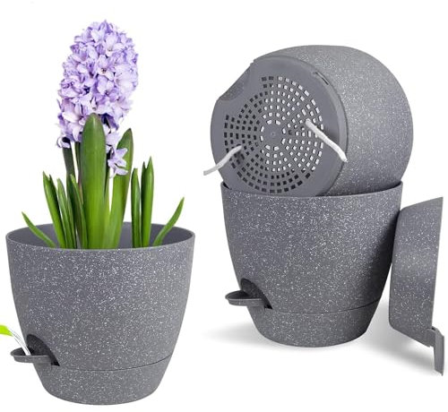 20cm Plant Pots Indoor,3pcs Self Watering Plant Pots Indoor,Large Flower Pots,House Indoor Plant Pot,Orchid Pots Plant Pots with Holes,Plastic House Inside Plant Pot Planters with Saucer (Grey)