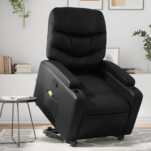 Gecheer Massagesessel mit Aufstehhilfe Relaxsessel Fernsehsessel Ruhesessel TV Sessel Massagefunktion Polstersessel Relaxliege Liegesessel Loungesessel Wohnzimmersessel Relaxsofa Schwarz Kunstleder