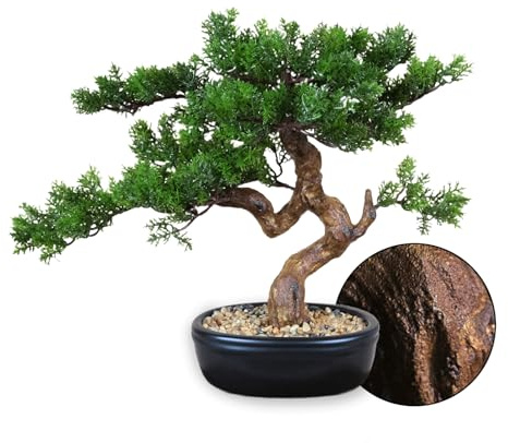 Permaplants konstgjort bonsaiträd 40 cm hög med realistiskt trä och keramisk kruka falska växter cypress enbär tall zen fuskväxter för hem sovrum kontor badrum japansk dekor