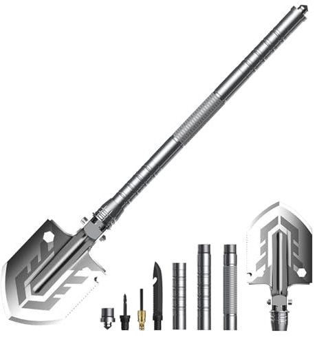 LAEMILIA Klappspaten 68cm Camping Schaufel Faltbare Abnehmbar Spaten 12 IN 1 KlappSchaufel für Outdoor Garten Wandern