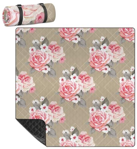 Mularoka Picknickdecke mit Blumen, Rosen, wasserdicht, sanddicht, faltbar, Stranddecke, 200,7 x 200,7 cm, extra groß, tragbar, waschbar, Outdoor-Matte für Camping, Park, Gras, Wandern, Reisen