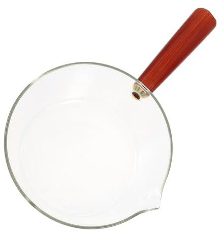 LABRIMP Borosilicate Glass Saucepan with Acacia Wood Handle 600ML Milk Pan Nonstick Lead-Free Comfortable Wide Handle for 1-2 People