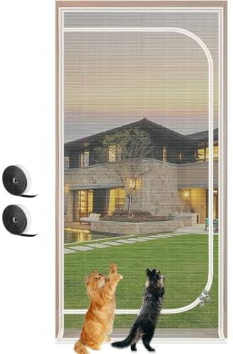 DTREEL Cat Screen Katzennetz Für Balkon,katzengitter Balkontür,Fliegengitter Tür Magnet, Verdickte Katzenschutzgitter Fliegengitter, Hund Katze Kratzfester Gittertür(80x200cm)