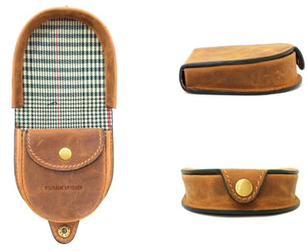 Quality Cow Calf Leather Coin Tray Purse Wallet with Card and Notes Section with Tartan Fabric (Tan)