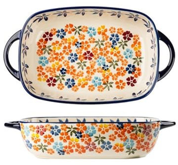 FAJNUZI2024 Fuentes Horno Plato con Mango, Plato de Horno de cerámica, vajilla Vintage, Plato de Ensalada for el hogar, Plato for Hornear Resistente a Altas temperaturas Fuente Lasaña(27.6cm)