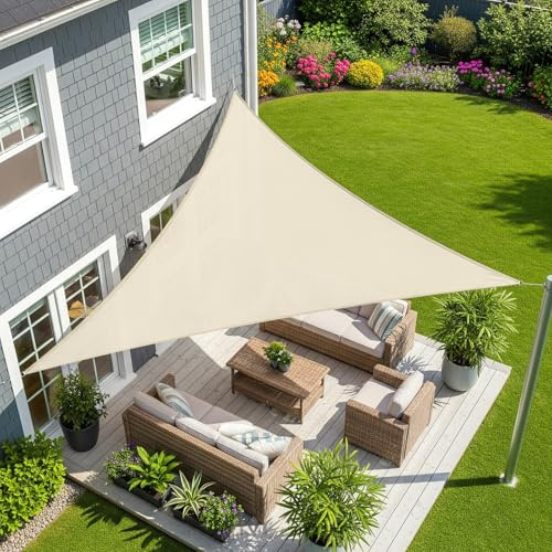 Sunnylaxx 4x4x4m Cachi Chiaro Tenda a Vela Triangolare Ombreggiante, Impermeabile Vele Parasole Protezione UV per Esterno, Giardino e Terrazza, Piscina
