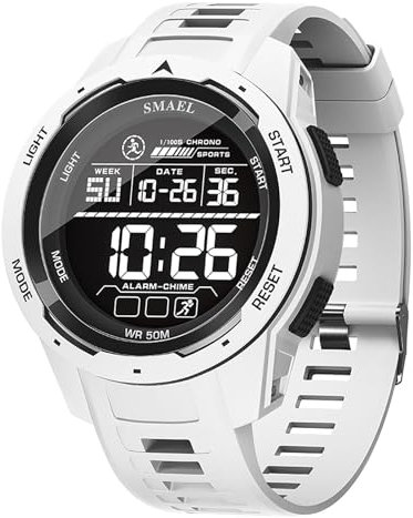 SMAALEB Orologio Digitale Sportivo da Uomo, Impermeabile con Grande quadrante, retroilluminazione, Uomini Attivi.,Bianca
