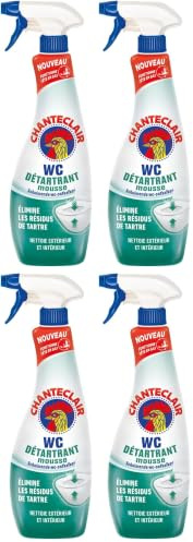 Chanteclair - Spray WC, Mousse Active Détartrant, Nettoie et Désincruste en Profondeur, Parfait pour un Usage Intérieur et Extérieur - 625 ml (Lot de 4)