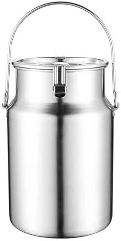 304 Stainless Steel Metal Milk Can, 5-10L Milk Bucket Wine Pail Barrel Water Beverage Drink Dispenser Tote Jug with Sealed Lid for Milk Wine Oil,Silver,5L