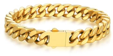 Bandmax Armbänder Herren Edelstahl Panzerarmband 5/7/9/12MM Männer Miami Gliederarmband Silber/Schwarz/Gold Kubanische Kettenarmband Armkette 19/21/23cm Punk Schmuck für Geburtstag
