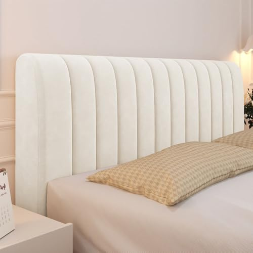 Hearda Nordische Volltonfarbe Bett Kopfteil Bezug, Weicher Strecken Bett Kopfteil Hussen, Staubdicht Bettkopfteil Husse, Verdickt All-Inclusive Bettkopfteil Bezug für Schlafzimmer (190cm,Beige)