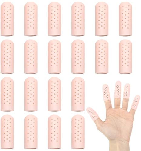 Ptwola 20er-Pack Gel-Fingerlinge Fingerkuppenschutz Silikon Atmungsaktive Fingerhüllen Wiederverwendbare Daumenkappen Luftlöcher Hautfarbene Fingerabdeckungen Handschuhe zur Schnitten Blasen Wunden
