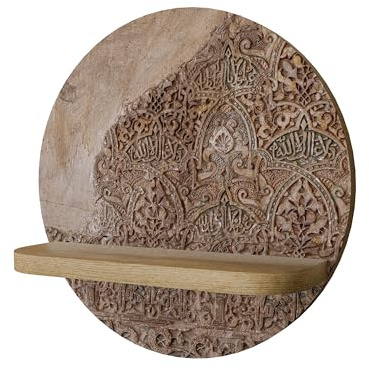 SPACEREBELS Rundes Bild 34cm mit Regal 11,8cm dekoratives Wandregal Holz modernes Hängeregal mit Muster Aesthetic Room Decor wandbild mit ablage Abstrakt