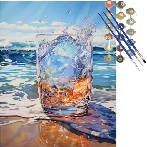Strand Malen Nach Zahlen Tasse Malen Nach Zahlen Erwachsene Groß 120x100cm DIY Handgemalt Ölgemälde Bastelset, Einfach Paint by Numbers Hobby Kreativ set für Erwachsene, Geschenke für Frauen k-139
