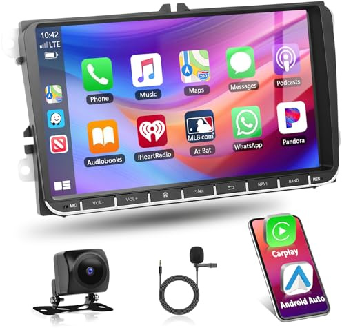 Motorsi 4GB+64GB Autoradio con carplay per VW Passat Golf 5 MK5 MK6 Jetta Polo Touran Sedile Sharan, 9 Stereo Bluetooth con GPS Collegamento a Specchio WiFi RDS/FM Radio Hi-Fi+Backup Telecamera