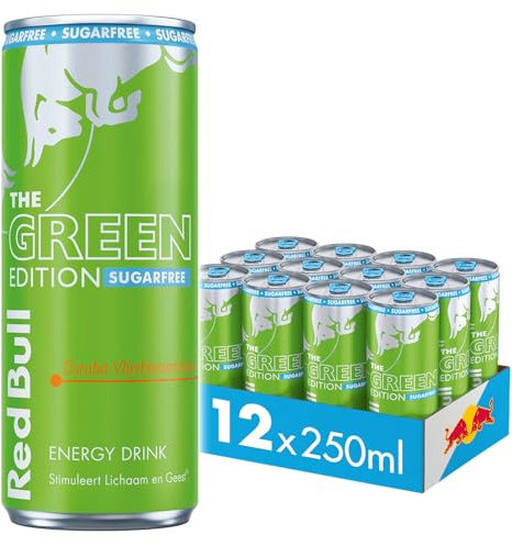 Red Bull Energy Drink Green Edition, Zuckerfrei, Curuba-Holunderblütengeschmack, 12er-Pack - 12 x 250ml | Stimuliert Körper und Geist