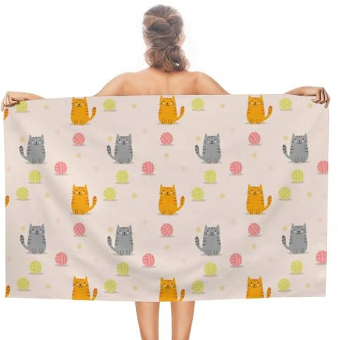 Duschtuch Süßes Katzenmuster Mikrofaser Duschtücher Sandfreie Strandlaken Für Männer Damen Strand 80X130Cm