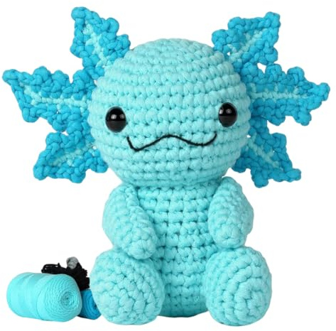 Häkelset für Anfänger Axolotl Häkelnadel Set für Tiere Strickset Bastelset für Erwachsene Kinder Häkel-Starterset mit Schritt für Schritt, Anleitung, Häkelnadeln, Garn und Video-Tutorials (Blau)