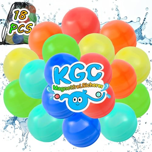 KGC 18 Stück Wiederverwendbare Wasserbomben aus Silikon mit Mesh-Beutel für Pool, Strand und Garten – Ideal für Kinder und Erwachsene