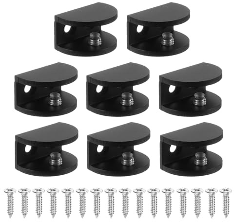 PATIKIL 8 Pcs Adjustable Frameless Glass Shelf Bracket, 8-10 mm Shower Glass Clamp Clip Wall Mounted Zinc Alloy Clamp Holder Half Round for Wall Wood Shower Acrylic Shelf Brushed, Black