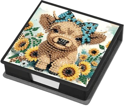 ARTopet Sticky Note Holder Diamond Art Painting Leather Post Note Dispenser Message Memo Paper Storage Box with 160 Sticky Notes Desk Office Organizer Accessories-Calf