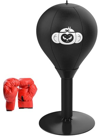 Desktop Boxsack, Tisch Boxsack, Punchingball Tisch, Fun Punch Rage Bag, Schreibtisch-Stanzkugel Zum Stressabbau Mit Saugnapf Schreibtisch (Schwarz-B)