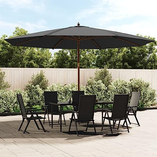 Ombrellone da Giardino con Palo in Legno, Diametro 400 cm, Tessuto UV50+ e Ventilazione, per Esterno, Piscina e Spiaggia, Colore Antracite