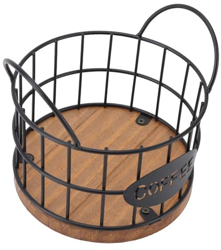 KIMISS Cesta de Cápsula de café, Almacenamiento de Alambre de Hierro para Cápsulas de café, Portavasos de Madera, Gran Capacidad para el Hogar o la Oficina