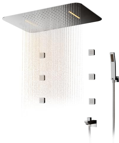Colonna Doccia Con Miscelatore, Doccia Soffione Colonna in Acciaio INOX, Termostatico, Colonna Doccia Idromassaggio, Set Doccia Incasso, Set Doccia Completo Adatto Per Bagni.