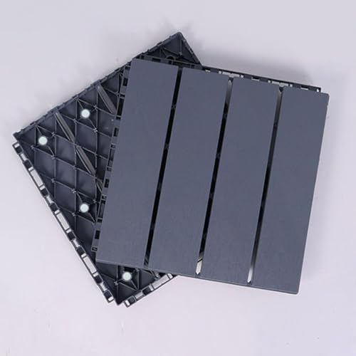 Piastrelle for pavimenti ad incastro in plastica finto legno, 11 pezzi 12x12 pollici Piastrelle for terrazza in composito, pavimentazione quadrata for interni fai da te(Blue gray,4 stripes)