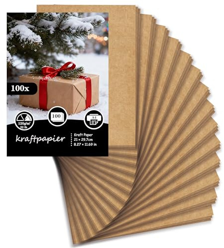 100 fogli di carta kraft, 120 g/m², carta di cartone, formato DIN A4, per pittura, creazione di biglietti, inviti, scrapbook fai da te