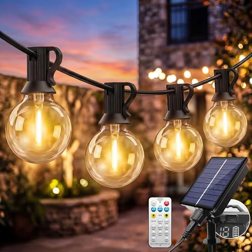 litogo Lichterkette Außen Solar, 5M G40 Glühbirnen Solar Lichterkette Aussen Wetterfest, USB-Stecker, 8 Modi Solarlichterkette mit Fernbedienung für Terrasse, Garten, Balkon, Hochzeiten, Party