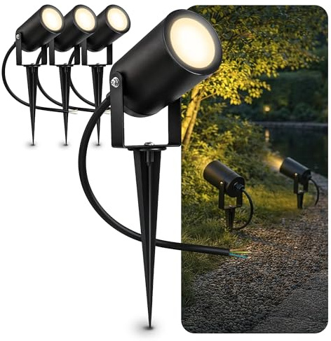 SSC-LUXon KALOA Gartenstrahler 4er Set Erdspieß GU10 2W warmweiß IP44 | Vier Erdspießstrahler schwarz - warmweiß, für Bäume, Beete & Wege, Boden- oder Wandmontage, IP44, inkl. GU10 LED