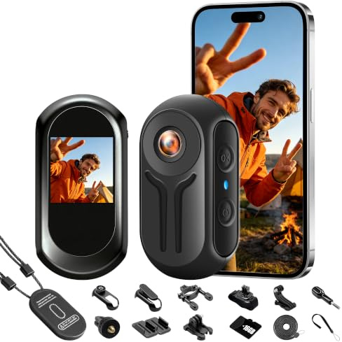 JAXION 2K Body Cam con Ciondolo Magnetico, Action Cam con Scheda Memoria | con Custodia Subacquea, Clip Girevole a 360° Magnetica,Portatile Telecamera per Casco Moto, Bici, Sport Estremi e Vlogging