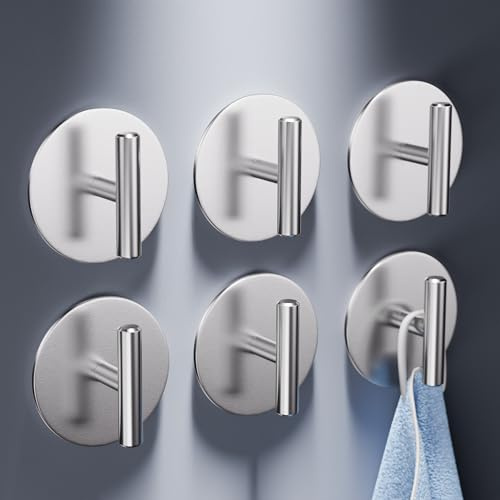 Aikzik Handtuchhalter ohne Bohren, 6er Set - Edelstahl Badezimmer Handtuchhalter, Klebehaken extra stark, Funktionale Wasserfeste Handtuchhaken, Selbstklebend Haken für Bad und Küche