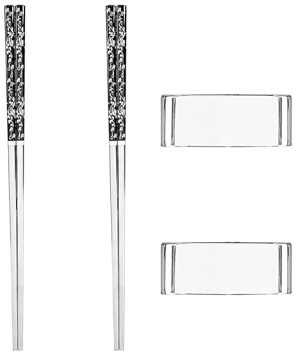 BIUDECO Juego de Palillos Chinos de Acero Inoxidable Resistentes al Desgaste Soporte Elegante y Reposa Palillos Portátil para Uso en Casa