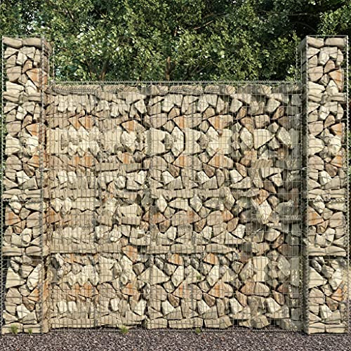 QUAHEAS Gabbione in acciaio zincato, 25 x 25 x 197 cm, 3 pezzi, robusto elemento di recinzione per recinzione da giardino e protezione dagli sguardi indiscreti per esterni, ideale per terrazze e