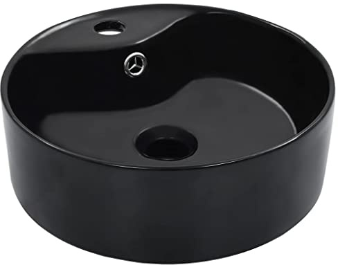 Sinkzol Black Ceramic Washbasin with Overflow 36 x 13 cm Countertop Washbasin for Bathroom Guest Toilet and Washbasin Renovation Modern Design for Household and Commercial Use