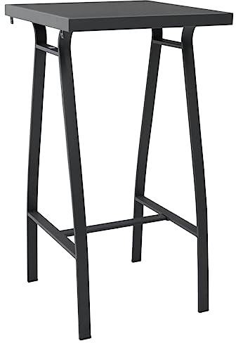 Holekex Garten Bartisch Schwarz aus Hartglas und Stahl 60 x 60 x 110 cm für Terrasse Balkon Garten und Außenbereich pflegeleicht wetterfest platzsparend für Kaffee Essen Deko und Party