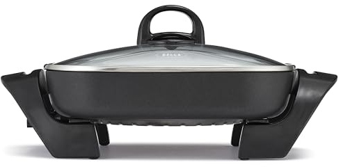bella Electric Skillet and Frying Pan with Glass Lid, Nonstick Coating, Cool Touch Handles, Removable Heating Probe, Dishwasher Safe, 12 x 12 inch, Black, PFOA & PTFE Free