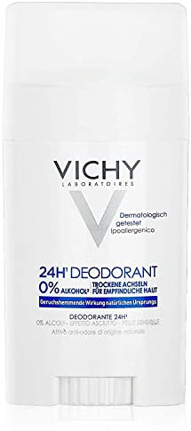 Deodorante senza sali di alluminio stick 24 ore per pelle sensibile, senza alcool e senza parabeni, efficace e lenitivo, 40 ml