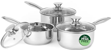 Russell Hobbs Classic Collection Saucepan Set, 3 Piece, 16/18/20 Cm | Stainless Steel, Mirror Finish, Glass Lids With Steam Vent, Dishwasher Safe, Suitable For All Hob Types, Lightweight