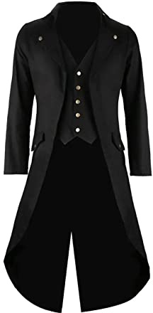 Mens Black Vintage Tailcoat Jacket Fancy Cool Cosplay Costume Robe